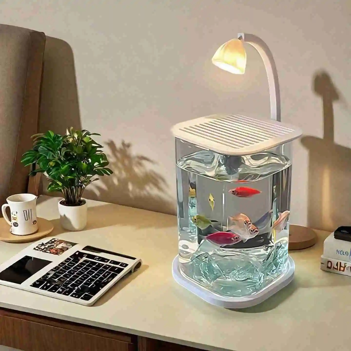 Mini Betta Fish Glass Tank Des - Fish Toy In Aquarium review and price